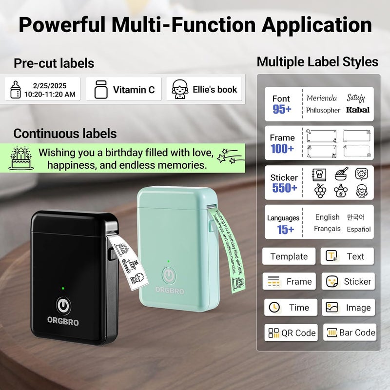 ARGBROW Label Maker Machine with Tape, X1 Portable Bluetooth Mini Label Printer, Support Pre-Cut & Continuous Label, Wireless Small Label Makers with Versatile App for School Home Office Organization - Image 2